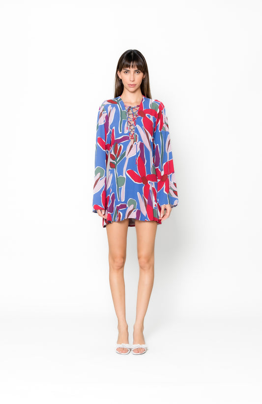 Aiya Top/ Short Dress - Azure Blooms