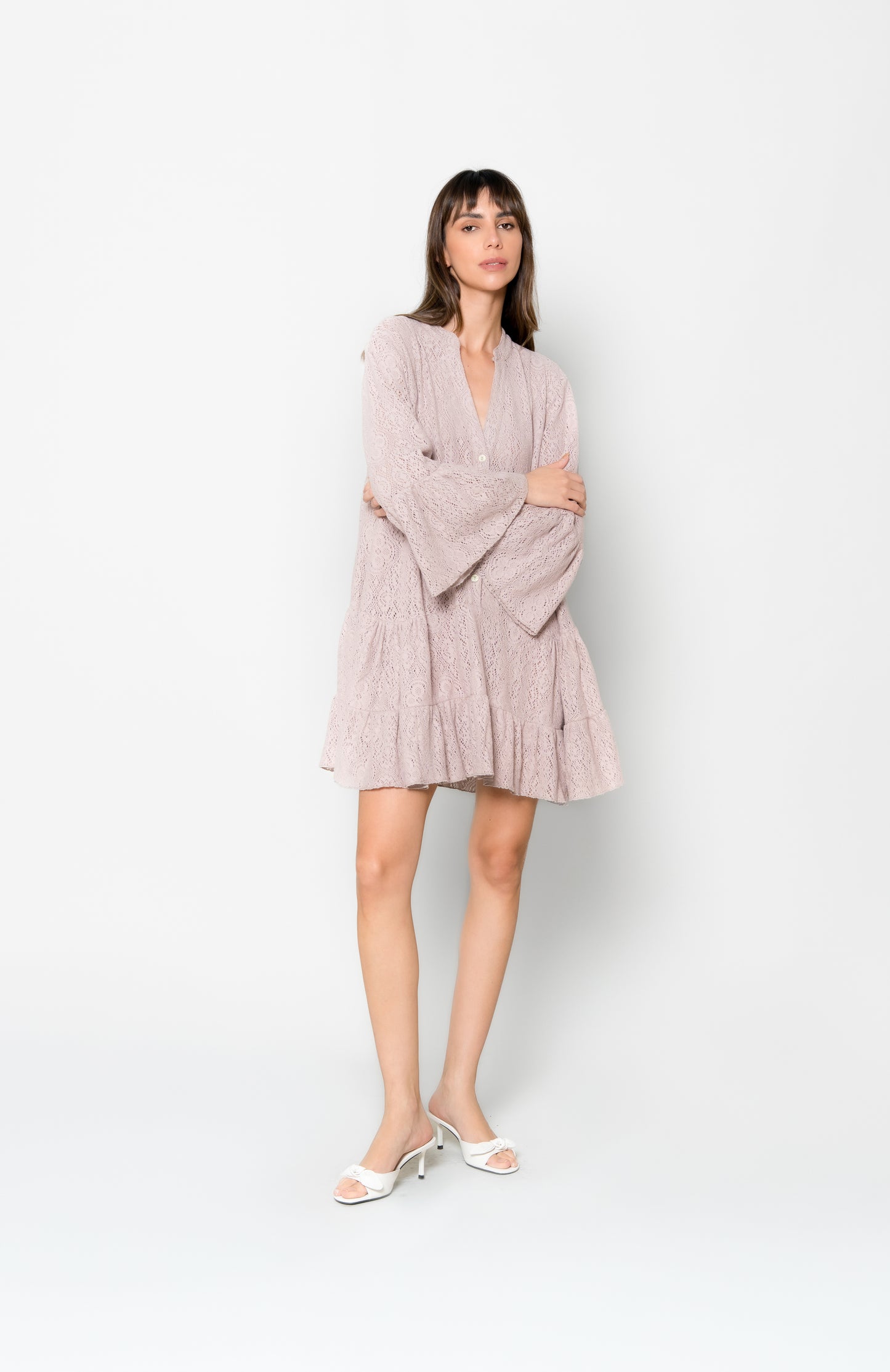 Marbella Dress Beige - Crochet Knit