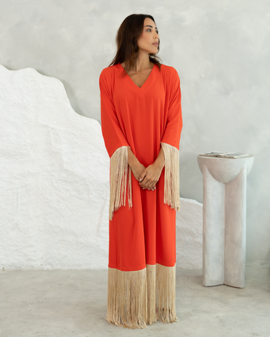 Alaya Kaftan Dress - Coral
