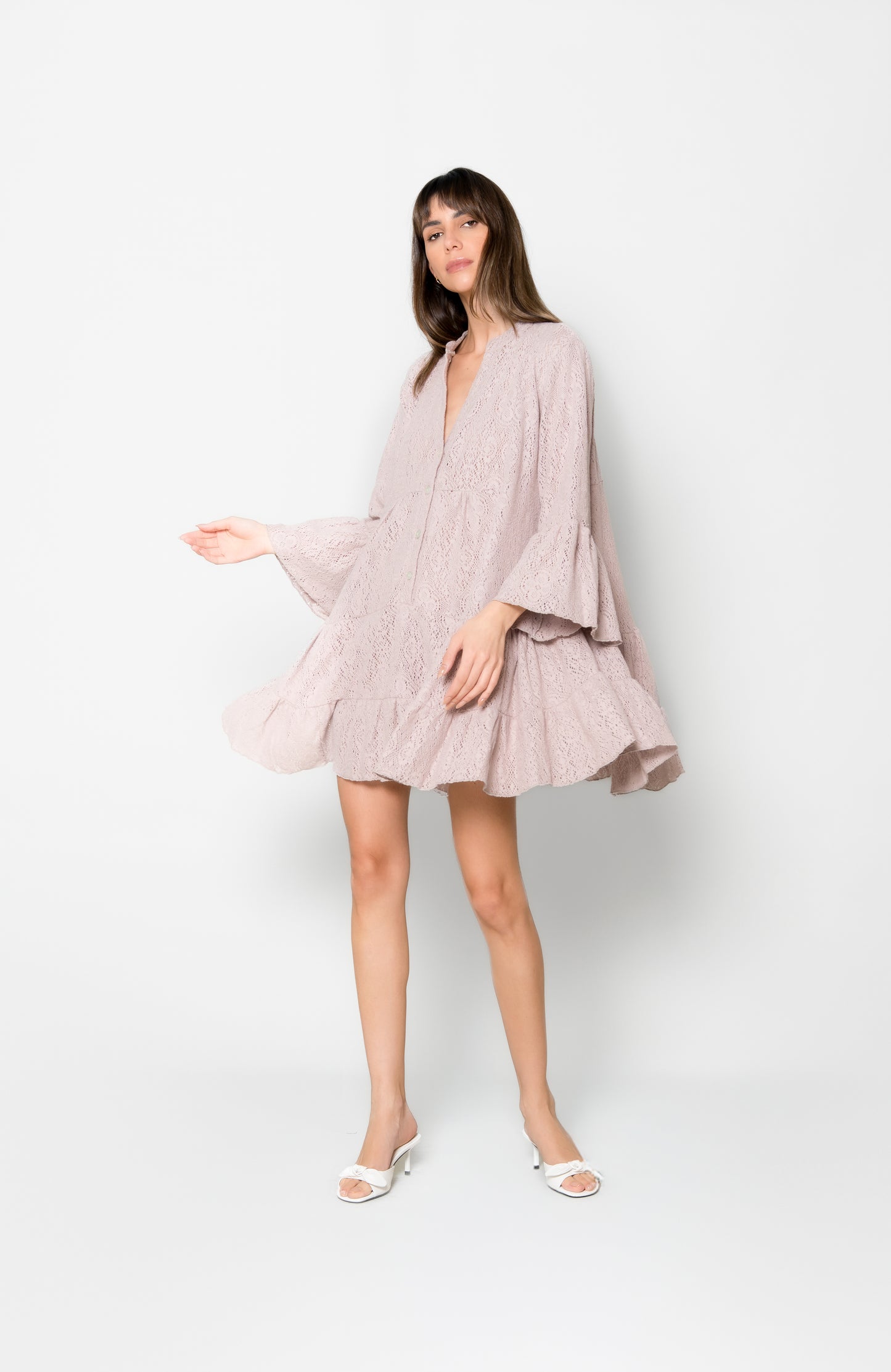 Marbella Dress Beige - Crochet Knit