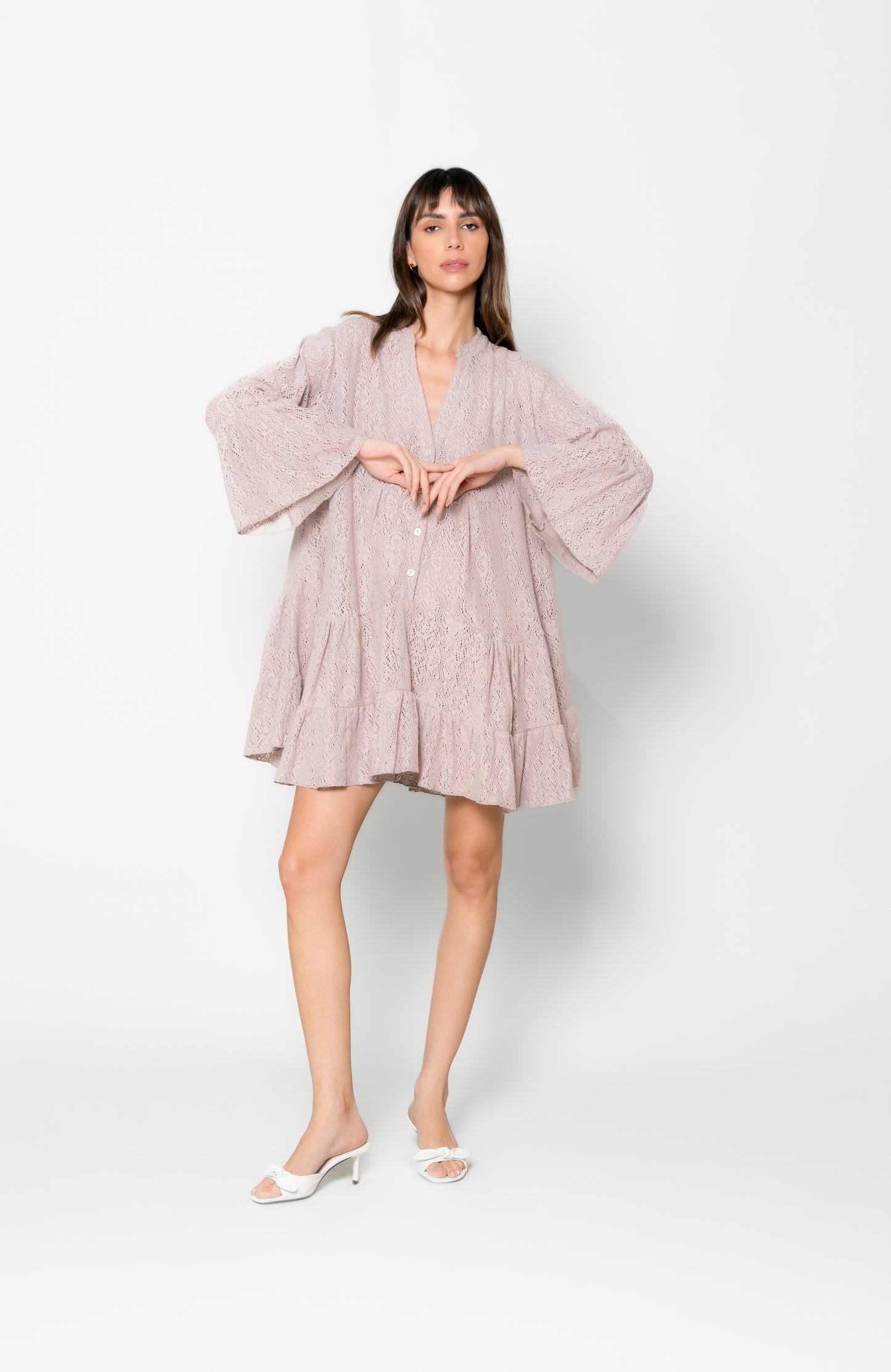 Marbella Dress Beige - Crochet Knit