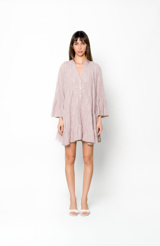 Marbella Dress Beige - Crochet Knit