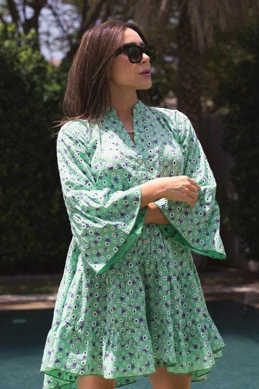 Marbella Stars Dress - Pale Green