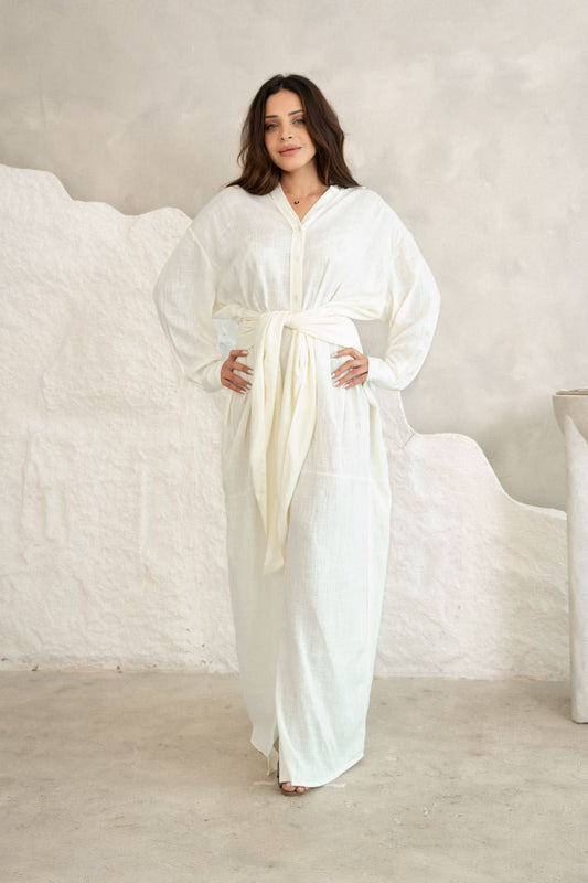 Linen Luxe Wrap Dress - Off White