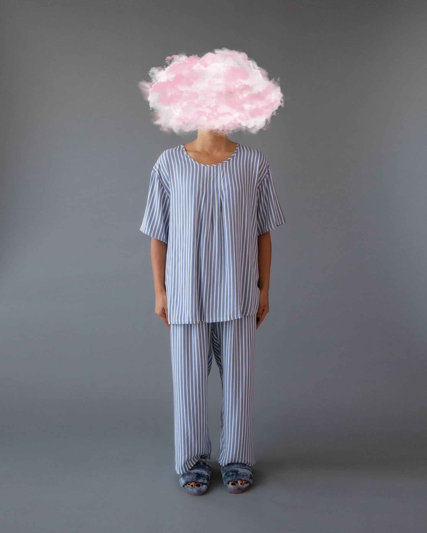 Short Sleeve PJ Grey Stripe (round neck)
