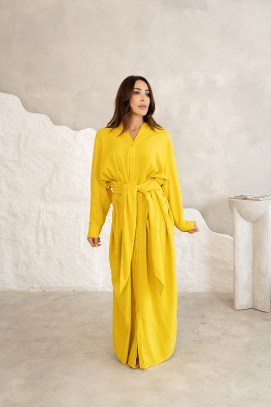 Luxe Linen Wrap Dress - Citron