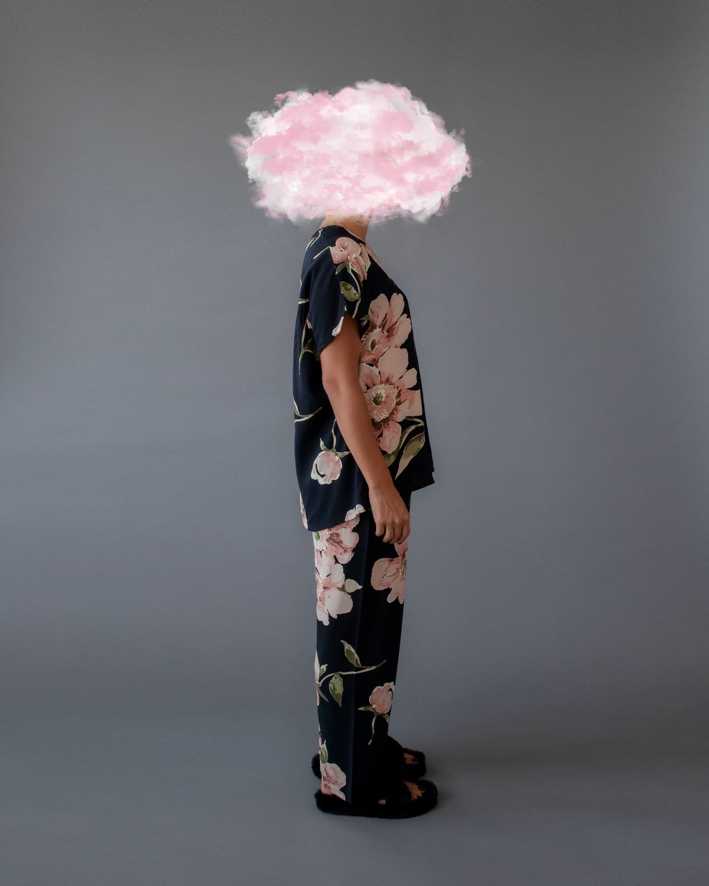 Short Sleeve PJ Set Black Flower Bomb