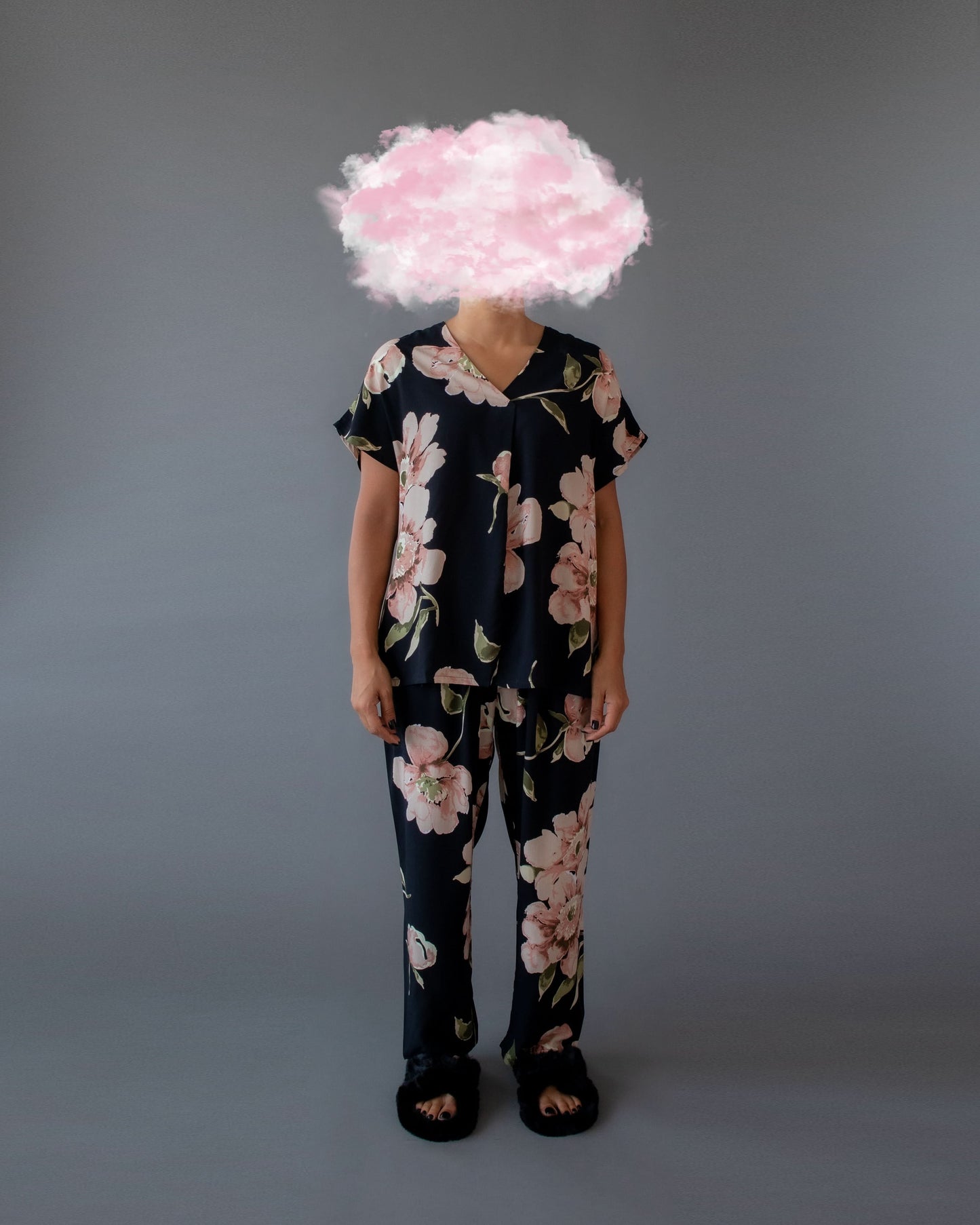 Short Sleeve PJ Set Black Flower Bomb