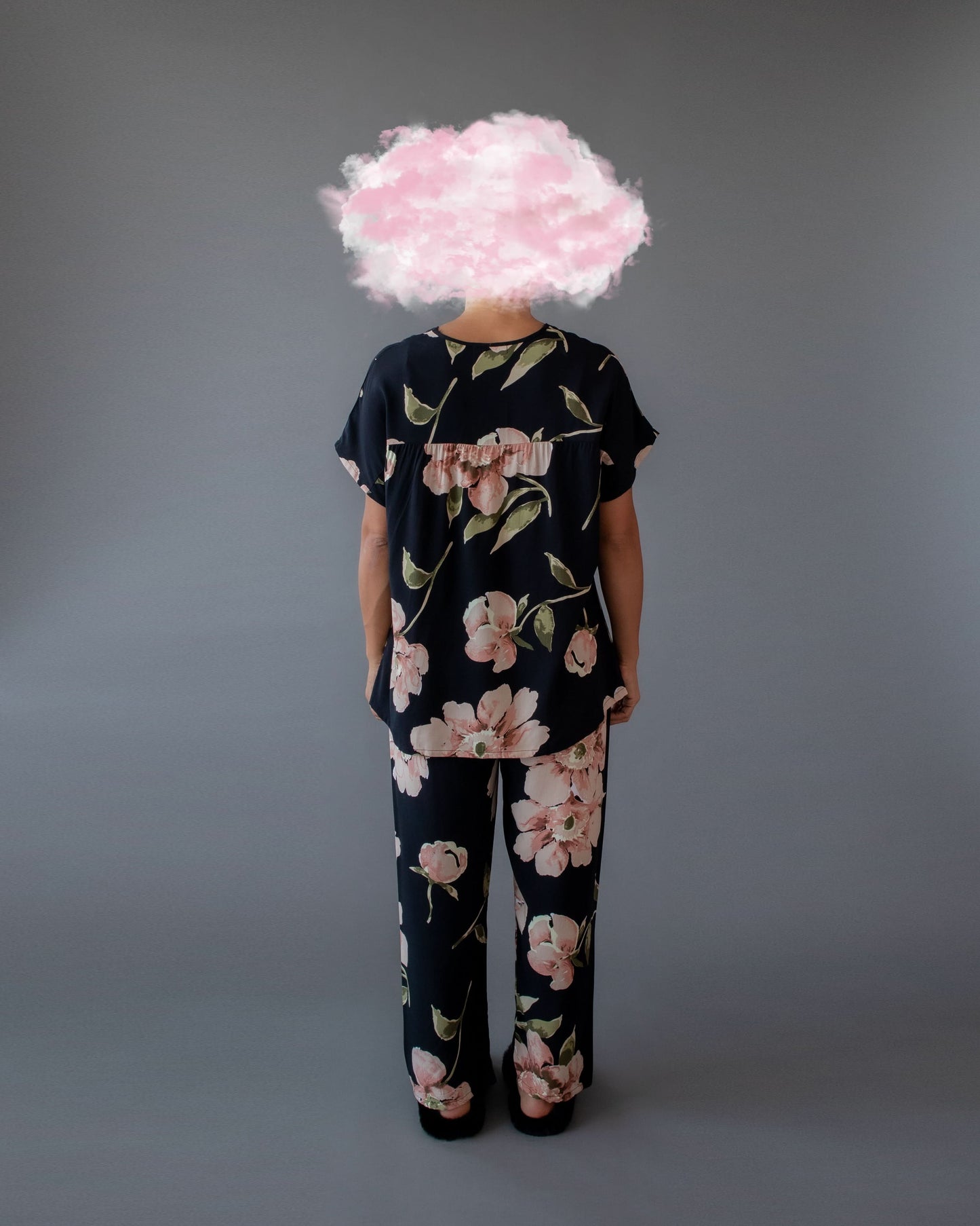 Short Sleeve PJ Set Black Flower Bomb