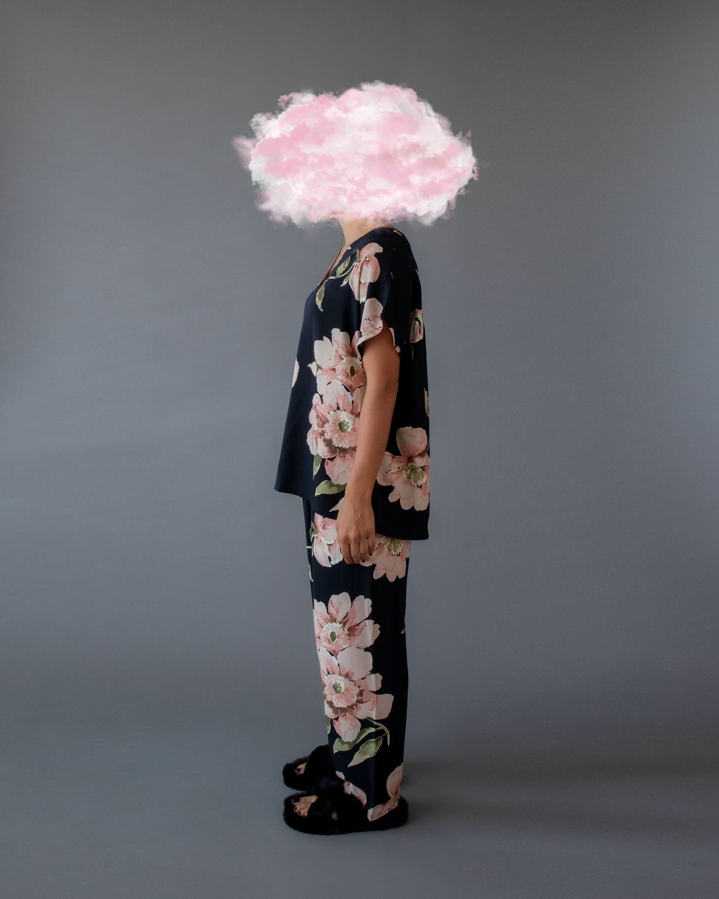 Short Sleeve PJ Set Black Flower Bomb