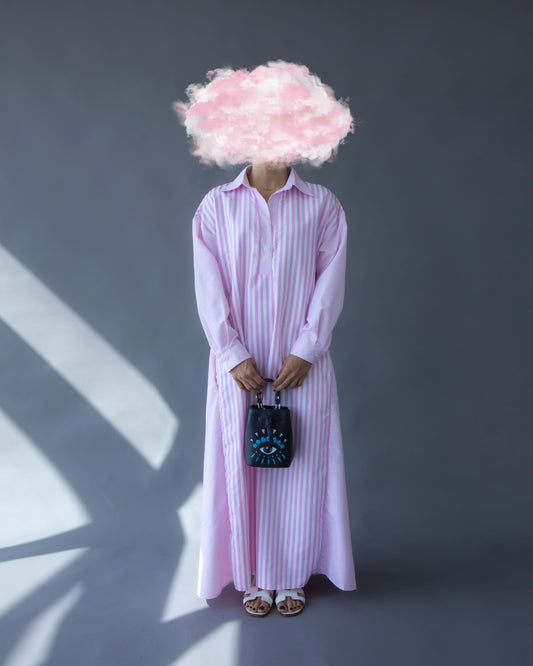 Mira Stripes V Neck Maxi Dress - Pink