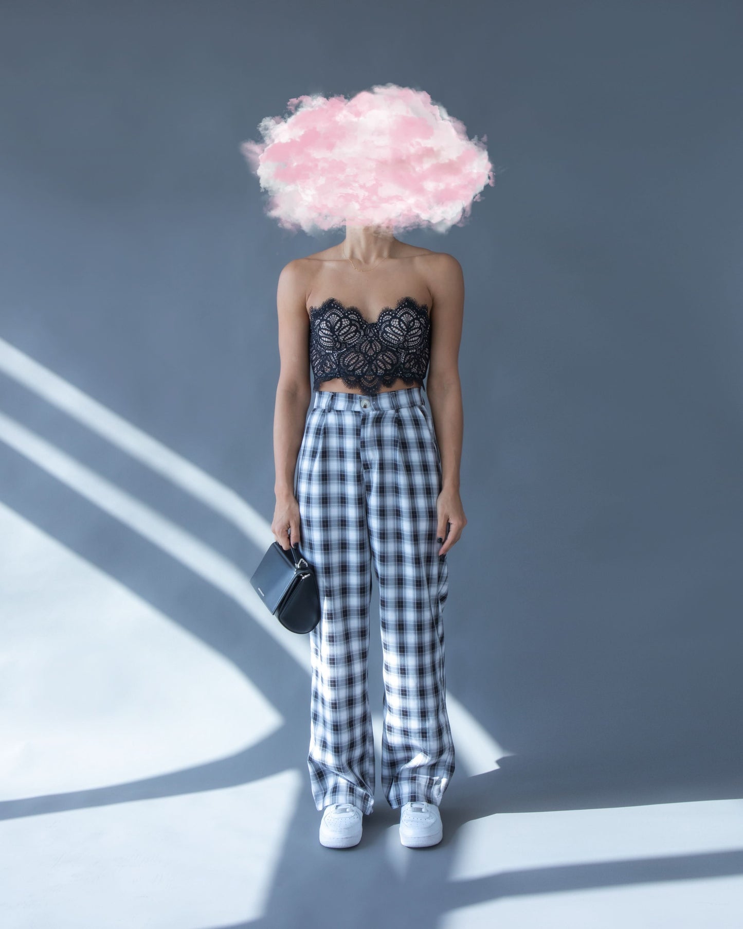 Plaid Wide Leg Pants - Black