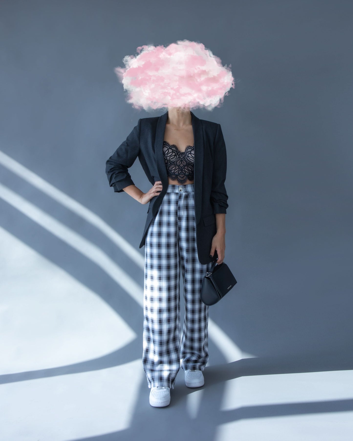 Plaid Wide Leg Pants - Black