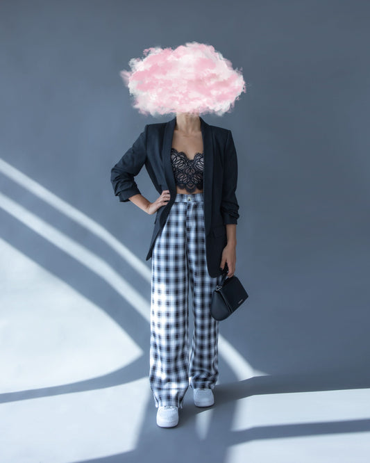 Plaid Wide Leg Pants - Black
